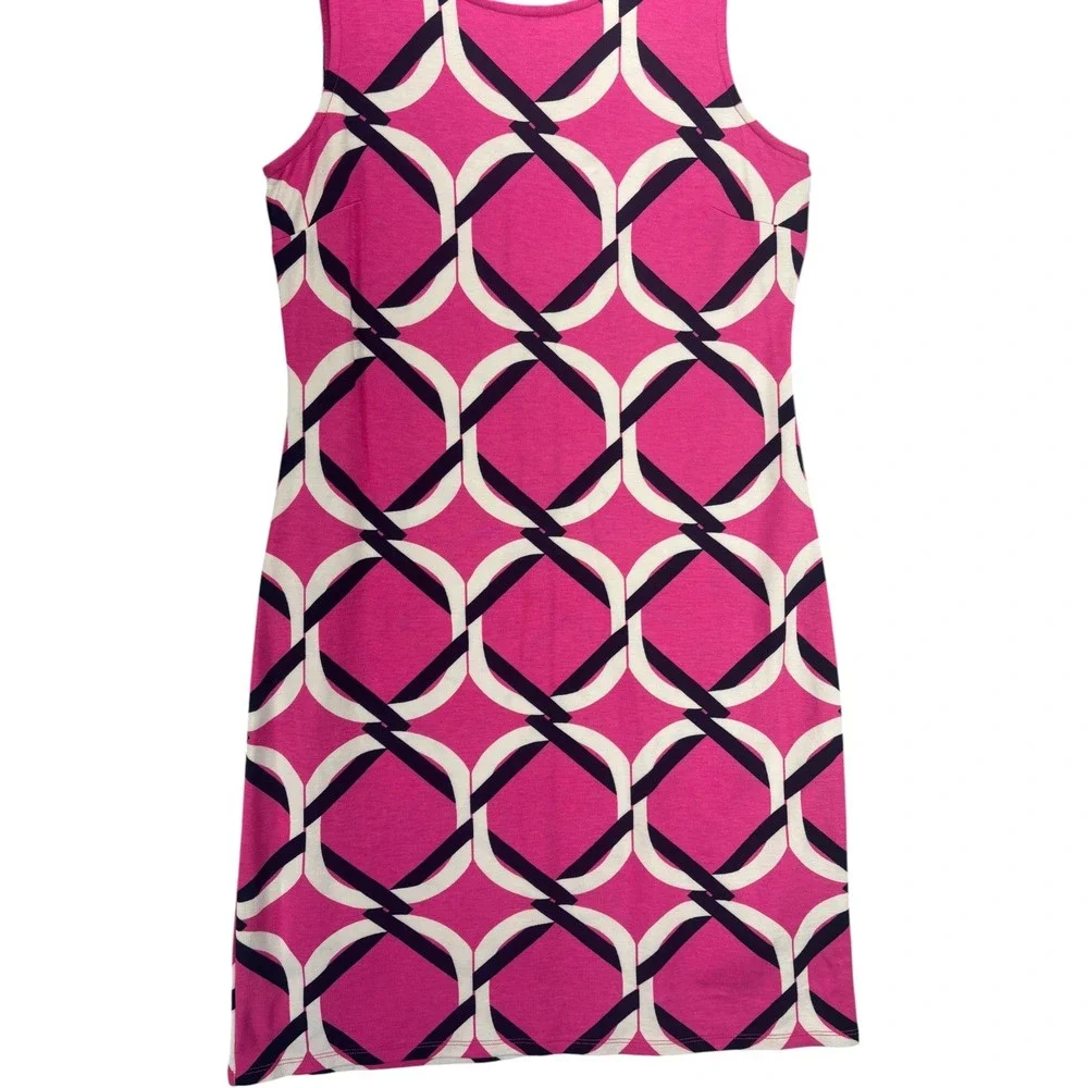 NWT Crown & Ivy Beach Dress PP Pink Geometric Sleeveless Shift Stretch Petite